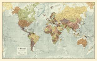 Mondo scala 1:40.000.000 (carta murale anticata in canvas su telaio in legno cm 98x61) edito da Global Map