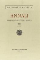 Annali della Facoltà di lettere e filosofia dell'Università di Macerata (1980) vol.13 edito da Antenore