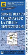 Carta n. 107 Monte Bianco, Courmayeur, Chamonix, la Thuile 1:25.000. Carta dei sentieri e dei rifugi. Serie monti edito da Ist. Geografico Centrale