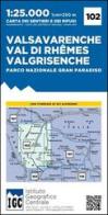 Carta n. 102 Valsavarenche, val di Rhemes, Valgrisenche. Carta dei sentieri e dei rifugi edito da Ist. Geografico Centrale