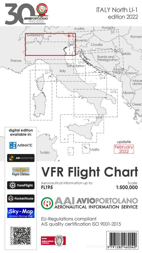 Avioportolano. VFR flight chart LI 1 Italy north. ICAO annex 4 - EU-Regulations compliant. Ediz. italiana e inglese di Guido Medici edito da Avioportolano