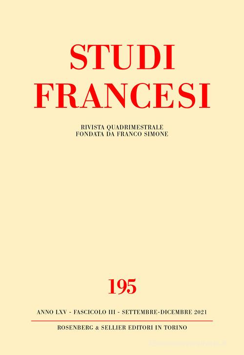 Studi francesi. Ediz. italiana e francese vol.195 edito da Rosenberg & Sellier