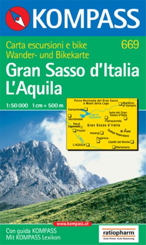 Carta escursionistica n. 669. Toscana, Umbria, Abruzzi. Gran Sasso d'Italia, L'Aquila 1:50.000 edito da Kompass