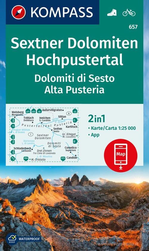 Cartina escursionistica n. 657 Dolomiti di Sesto, Parco Naturale Tre Cime edito da Kompass