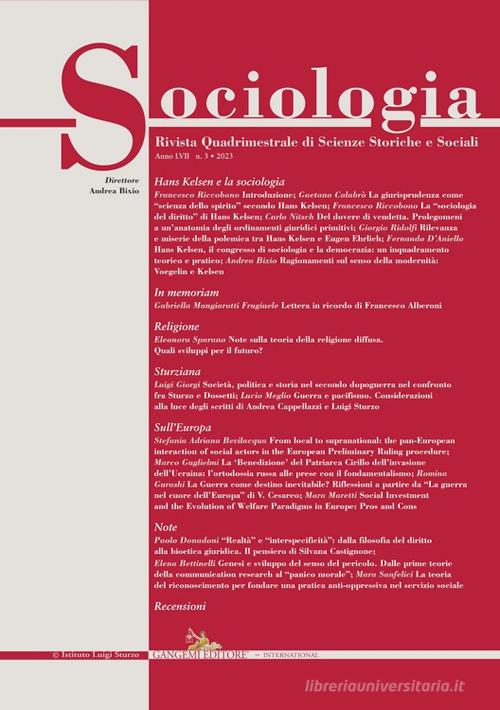 Sociologia. Rivista quadrimestrale di scienze storiche e sociali. Ediz. italiana e inglese (2023) vol. 3 edito da Gangemi Editore