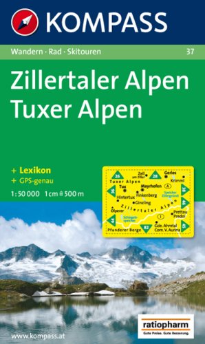 Carta escursionistica n. 37. Austria. Tirolo... Zillertaler Alpen, Tuxer Alpen 1:50.000. Adatto a GPS. Digital map. DVD-ROM. Ediz. bilingue edito da Kompass