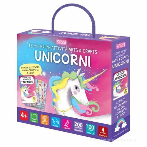 Unicorni. Le mie prime attività arts & crafts. Ediz. a colori. Con bastoncino da ricalco. Con 4 fondali. Con 200 trasferibili. Con 100 Adesivi di Irena Trevisan edito da Sassi