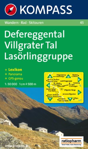Carta escursionistica n. 45. Austria. Tirolo... Defereggental, Lasörlinggruppe 1:50.000. Con carta panoramica. Adatto a GPS. Digital map. DVD-ROM. Ediz. bilingue edito da Kompass