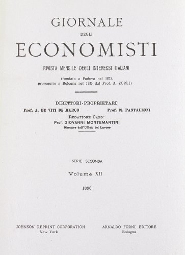Giornale degli Economisti. 2ª serie vol.9 edito da Forni