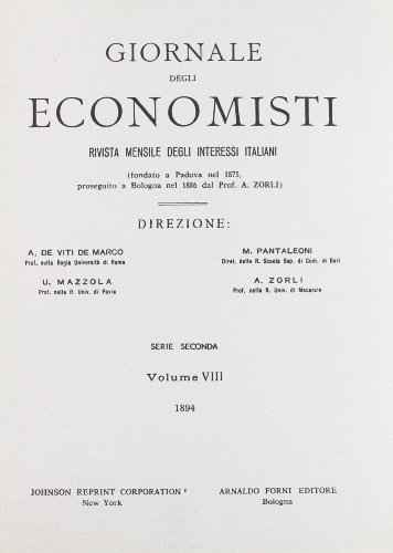 Giornale degli Economisti. 2ª serie vol.11 edito da Forni
