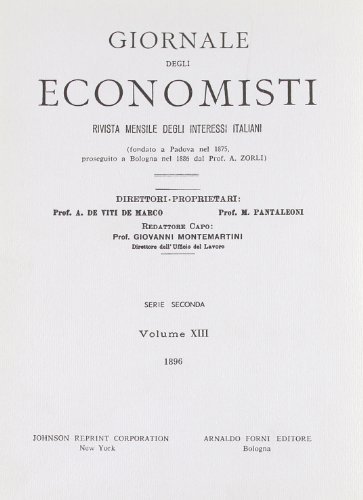 Giornale degli Economisti. 2ª serie vol.13 edito da Forni