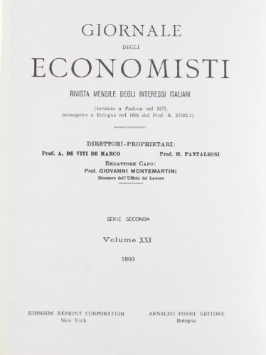 Giornale degli Economisti. 2ª serie vol.21 edito da Forni