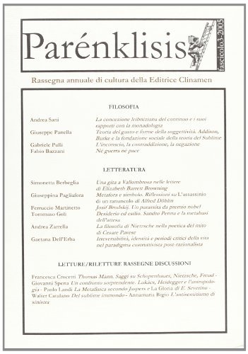 Parénklisis. Rassegna annuale di cultura della editrice Clinamen (2005) vol.3 di Fabio Bazzani, Simonetta Bartolini, Annamaria Bigio edito da Clinamen