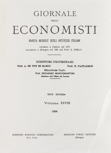 Giornale degli Economisti. 2ª serie vol.28 edito da Forni