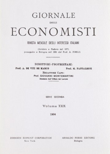 Giornale degli Economisti. 2ª serie vol.29 edito da Forni