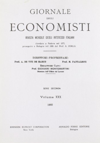 Giornale degli Economisti. 2ª serie vol.30 edito da Forni