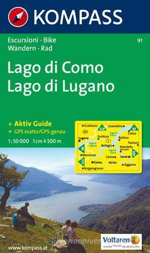 Carta escursionistica n. 91. Laghi settentrionali. Lago di Como, Lago di Lugano 1:50000 edito da Kompass