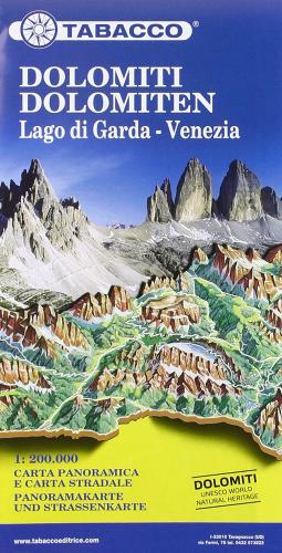 Dolomiti, Lago di Garda, Venezia. Carta stradale e Panoramica in scala 1:200.000. Ediz. multilingue edito da Tabacco