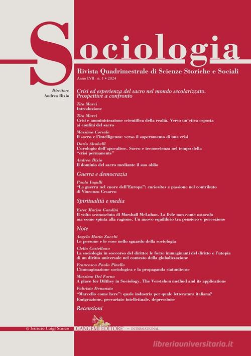 Sociologia. Rivista quadrimestrale di scienze storiche e sociali (2024) vol. 1 edito da Gangemi Editore