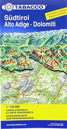 Südtirol, Alto Adige, Dolomiti. Carta stradale e panoramica in scala 1:150.000 edito da Tabacco