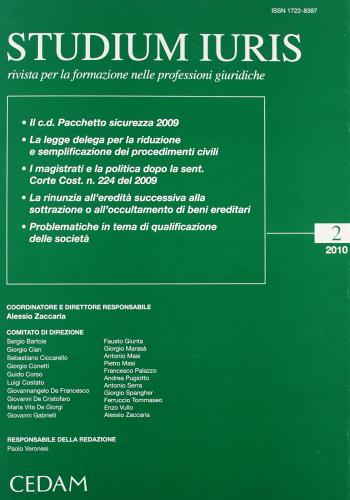 Studium iuris. Rivista per la formazione nelle professioni giuridiche (2010) vol.2 edito da CEDAM