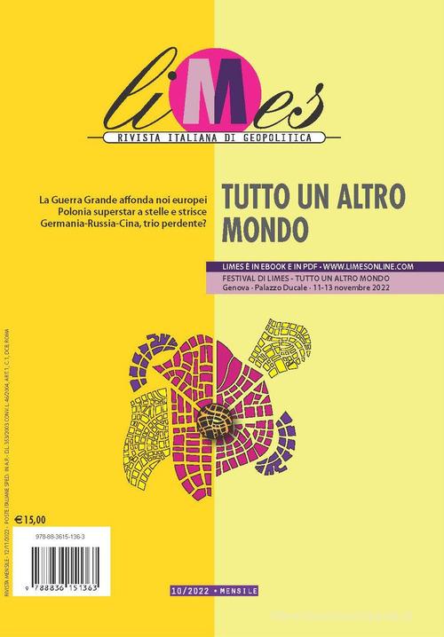 Limes. Rivista italiana di geopolitica (2022) vol.10 edito da Gedi (Gruppo Editoriale)