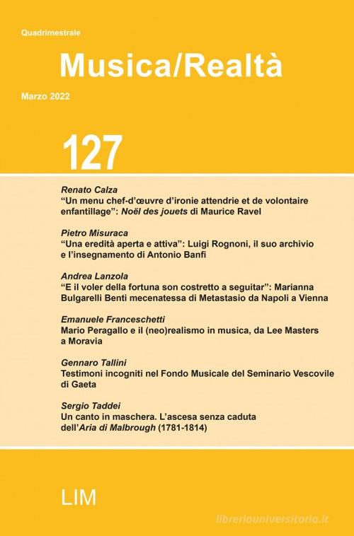Musica/realtà (2022) vol. 127 edito da LIM