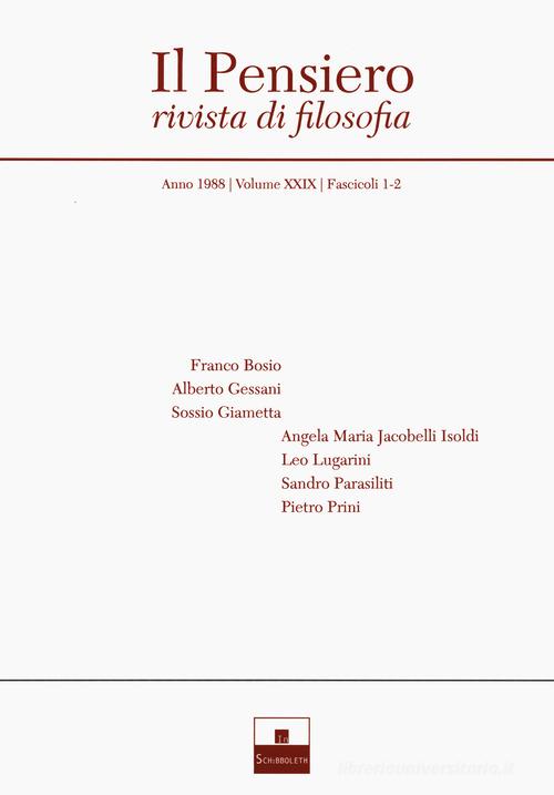 Il pensiero. Rivista di filosofia (1988) edito da Inschibboleth