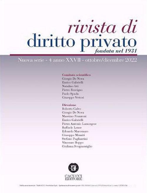Rivista di diritto privato (2022) vol.4 edito da Cacucci