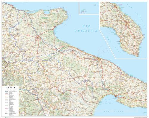 Puglia. Carta stradale della regione 1:250.000 (carta murale plastificata stesa con aste cm 108x86) edito da Global Map