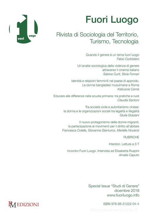 Fuori luogo. Rivista di sociologia del territorio, turismo, tecnologia. Special Issue «Studi di genere» (2018) edito da PM edizioni