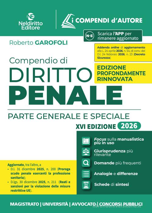 Compendio di diritto penale 2026 di Roberto Garofoli edito da Neldiritto Editore