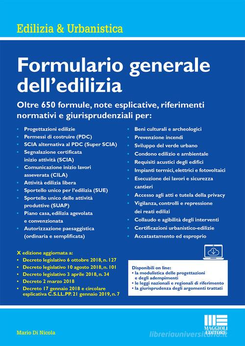 Formulario generale dell'edilizia di Mario Di Nicola edito da Maggioli Editore