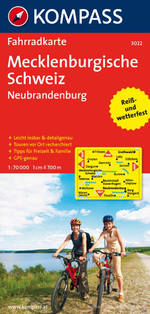 Carta cicloturistica n. 3022. Mecklenburgische Schweiz Neubrandenburg 1:70.000. Adatto a GPS. Digital map. DVD-ROM edito da Kompass
