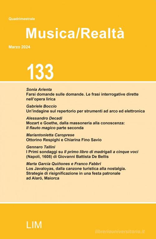 Musica/realtà (2024) vol. 133 edito da LIM