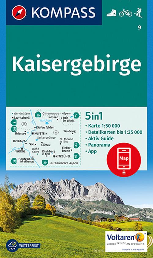 Carta escursionistica n. 9. Kaisergebirge 1:50.000 edito da Kompass