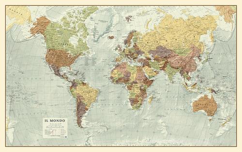 Mondo 1:20.000.000 (carta murale anticata in canvas su telaio in legno cm 200x126) edito da Global Map