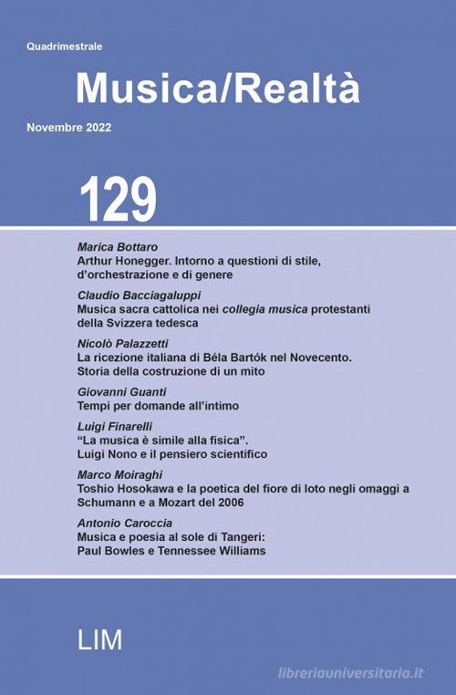 Musica/realtà (2022) vol. 129 edito da LIM