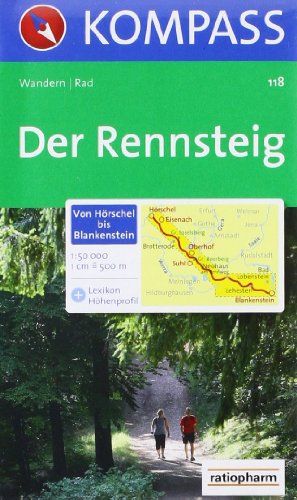 Carte per percorsi a lungo tragitto n. 118. Rennsteig, Hörschel, Blanken 1:50.000. Ediz. bilingue edito da Kompass