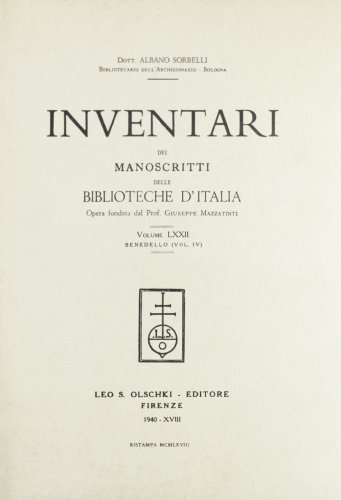 Inventari dei manoscritti delle biblioteche d'Italia vol.72 edito da Olschki