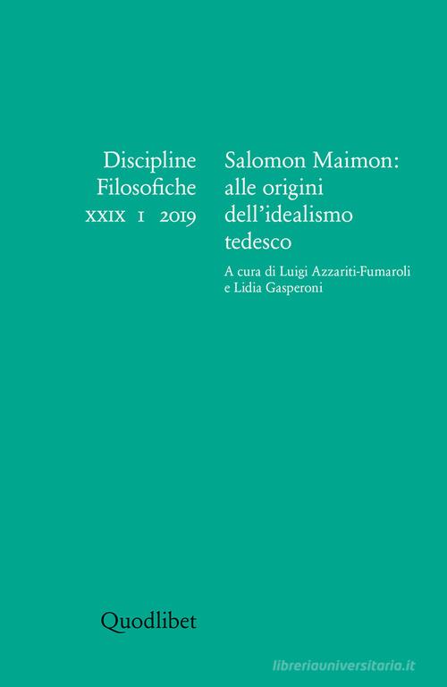 Discipline filosofiche (2019) vol.1 edito da Quodlibet