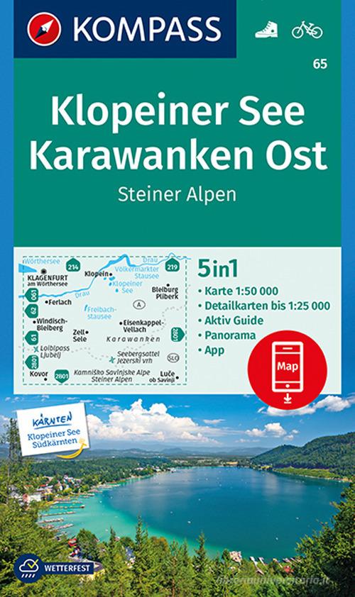 Carta escursionistica n. 65. Klopeiner See, Karawanken Ost, Steiner Alpen 1:50.000 edito da Kompass