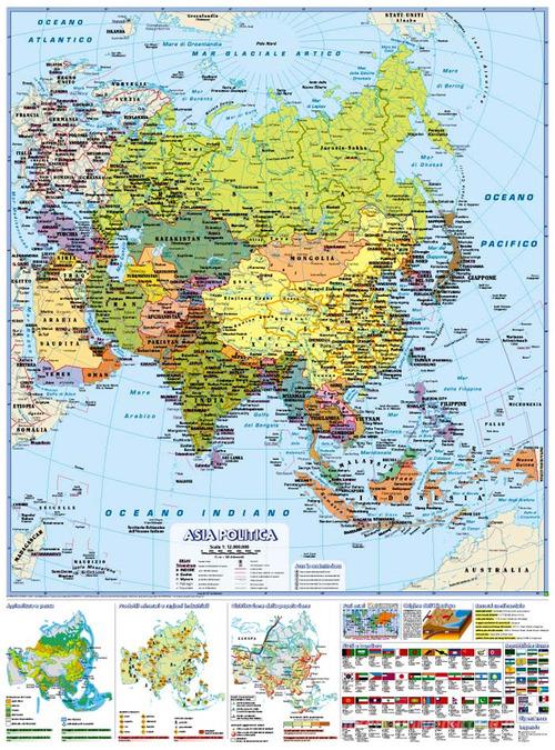 Asia 1.12.000.000 murale scolastica fisico/politica con aste. Carta murale scolastica fisico/politica edito da Global Map