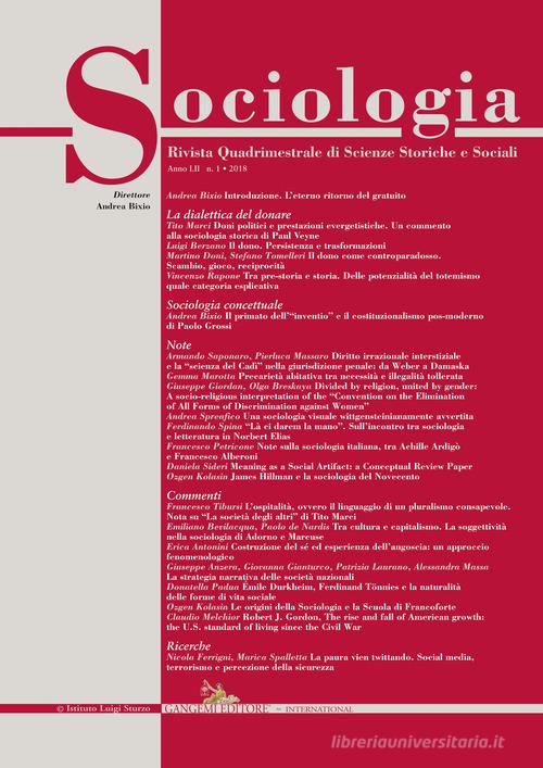 Sociologia. Rivista quadrimestrale di scienze storiche e sociali (2018) vol.1 edito da Gangemi Editore