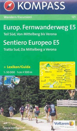 Carte per percorsi a lungo tragitto n. 121. Sentiero europeo E5 tratto sud 1:50.000. Ediz. bilingue edito da Kompass