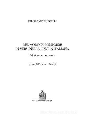 Del modo di comporre versi nella lingua italiana di Girolamo Ruscelli edito da Vecchiarelli