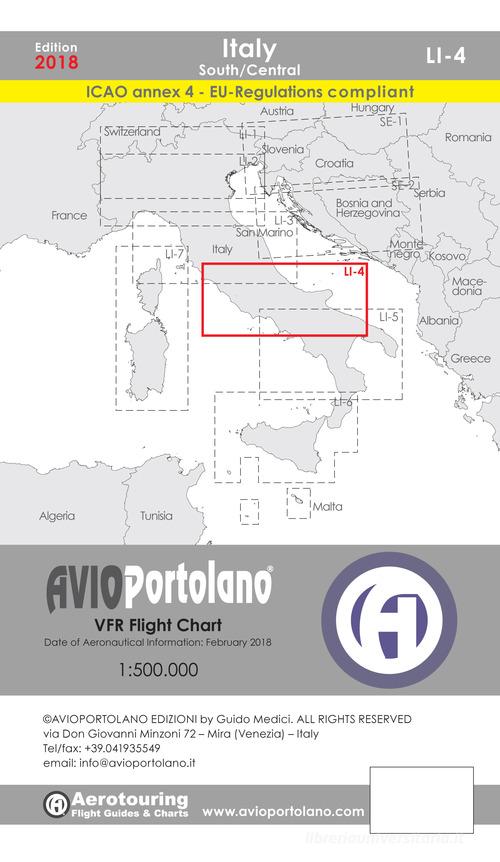 Avioportolano. VFR flight chart LI 4 Italy south-central. Ediz. bilingue di Guido Medici edito da Avioportolano