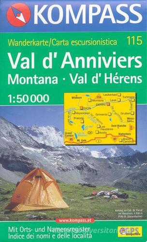Carta escursionistica n. 115. Svizzera, Alpi occidentale. Val d'Anniviers, Montana, Val d'Hérens 1:50.000. Adatto a GPS. Digital map. DVD-ROM edito da Kompass