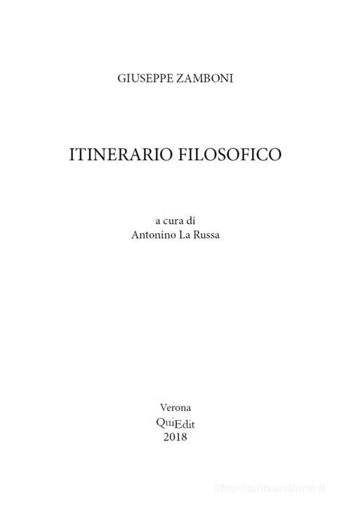 Itinerario filosofico di Giuseppe Zamboni edito da QuiEdit