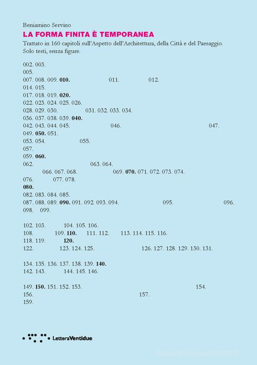 La forma finita è temporanea. Trattato in 160 capitoli sull'aspetto dell'architettura, della città e del paesaggio. Solo testi, senza figure di Beniamino Servino edito da LetteraVentidue